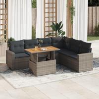 7-delige Loungeset met kussens poly rattan grijs - thumbnail