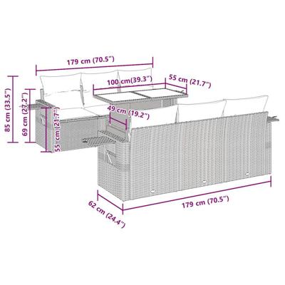 7-delige Loungeset met kussens poly rattan zwart