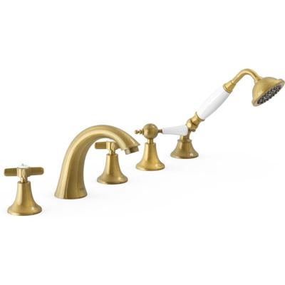 Badrandkraan Tres Clasic Mengkraan Gebogen Incl. Omstelknop en Handdouche Verouderd Messing