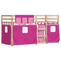 Stapelbed met gordijnen 90x200 cm grenenhout roze - thumbnail
