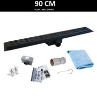 Mat Zwarte RVS Douchegoot Flens met Uitneembaar Sifon 90x7 cm 6,7 cm Diep MAT ZWART ROOSTER Boss & Wessing - thumbnail