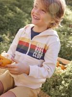 Sweater met rits, capuchon en strepen gechineerd beige - thumbnail