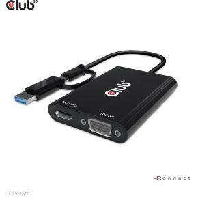 CLUB3D USB Gen1 Type-C/-A to Dual HDMI (4K/30Hz) / VGA (1080/60Hz)