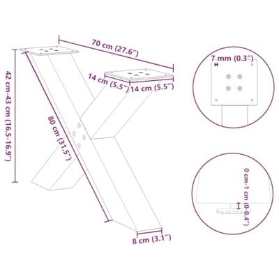 Salontafelpoten 2 st X-vormig 70x(42-43) cm staal naturel