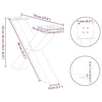 Salontafelpoten 2 st X-vormig 70x(42-43) cm staal naturel - thumbnail
