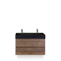Maxx XL Badmeubelset 100 cm - Tabacco - Wastafel Kube Zwart 2 kraangaten - thumbnail
