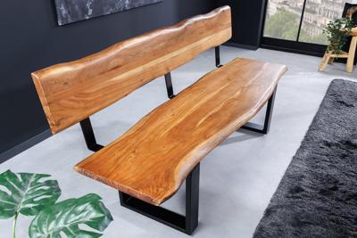 Massief houten bank MAMMUT 160cm natuurlijke acaciaboom rand met rugleuning zwart metalen frame - 46153