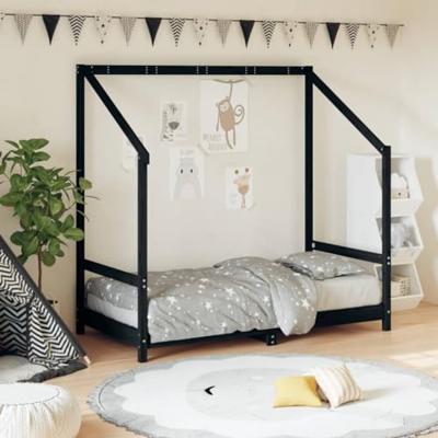 Kinderbedframe 80x160 cm massief grenenhout zwart