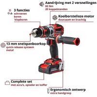 Einhell Professional TE-CD 18 Li-i BL (2x2,0Ah) Accu-klopboor/schroefmachine 2 snelheden Incl. 2 accus - thumbnail