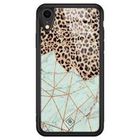 iPhone XR glazen hardcase - Luipaard marmer mint - thumbnail