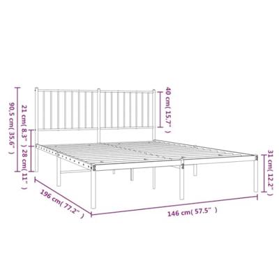 Bedframe met hoofdeinde staal wit 196x146x90,5 cm - thumbnail