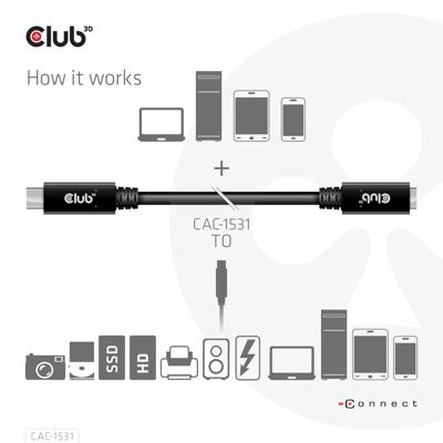 club3D CAC-1531 USB-C-kabel USB 3.2 Gen1 USB-C stekker, USB-C bus 1.00 m Zwart
