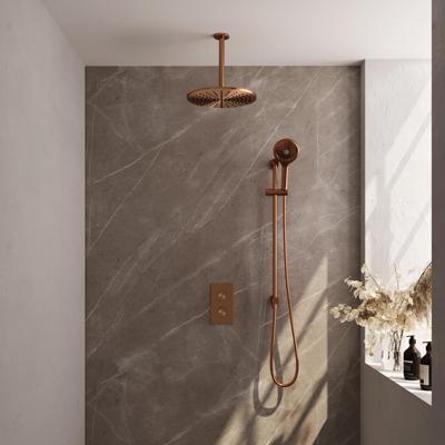 Regendoucheset Inbouw Brauer Copper Carving Thermostatisch 30 cm met 3-Weg Omstelling, Plafondarm, Glijstang en Handdouche 3-Standen Geborsteld Koper Regendoucheset Inbouw Brauer Copper Carving Thermostatisch 30 cm met 3-Weg Omstelling, Plafondarm, Glijstang en Handdouche 3-Standen Geborsteld Koper