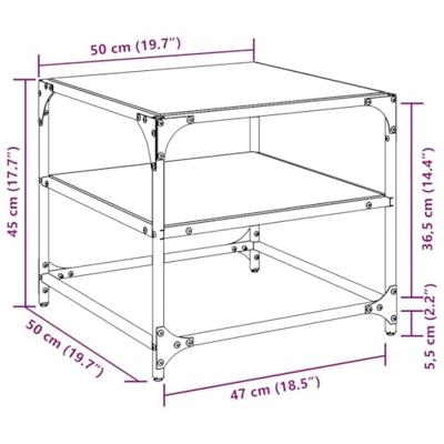 Salontafels 2 st met zwart glazen blad 50x50x45 cm staal