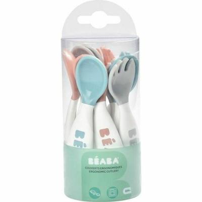 BEABA Set van 6 ergonomische lepels + 4 vorken (oudroze + luchtig groen + lichte mist) - thumbnail