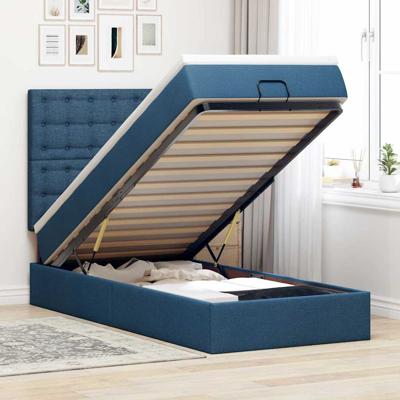 Ottoman bed met matras en LED's 180x200cm stof blauw