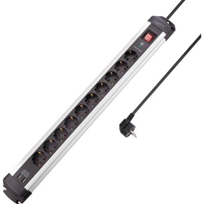 Sygonix SY-4755608 Overspanningsveilige stekkerdoos 10-voudig Zilver, Zwart 1 stuk(s)