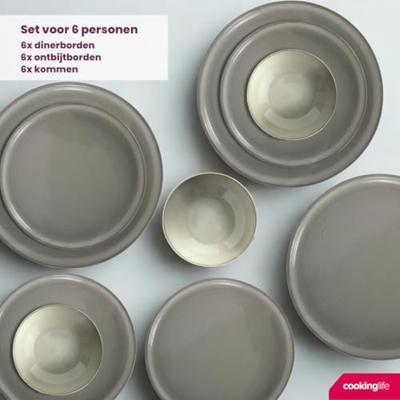 Cookinglife Serviesset Urban Chic 18-delig / 6 personen - 6 dinerborden, 6 ontbijtborden en 6 kommen
