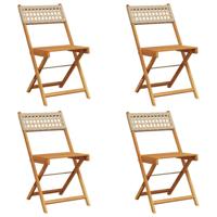 Tuinstoelen 6 st inklapbaar poly rattan en massief hout beige - thumbnail