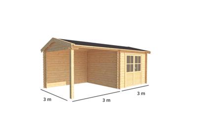 Blokhut, tuinhuisje met overkapping Fenna-Safae 600 cm bij 300 cm diep zadeldak Warentuin Collection - Warentuin collection