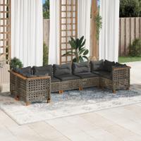 7-delige Loungeset met kussens poly rattan grijs - thumbnail