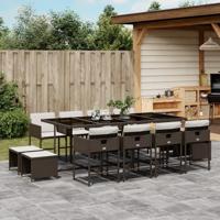 13-delige Tuinset met kussens poly rattan bruin - thumbnail