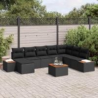 Tuinbankenset met kussen 9 pcs Zwart Poly riet - thumbnail