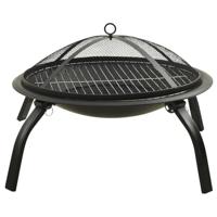 Vuurplaats en barbecue 2-in-1 met pook 56x56x49 cm staal - thumbnail