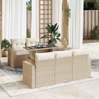 6-delige Loungeset met kussens poly rattan beige - thumbnail