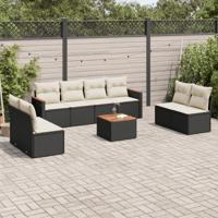 9-delige Loungeset met kussens poly rattan zwart - thumbnail