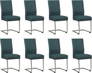 Set van 8 Blauwe leren industriële eetkamerstoelen Piece - poot rond rvs - Toledo Leer Whale (blauw leer)