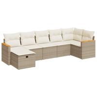 7-delige Loungeset met kussens poly rattan beige - thumbnail