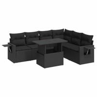 7-delige Loungeset met kussens poly rattan zwart - thumbnail
