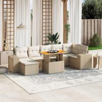 8-delige Loungeset met kussens poly rattan beige - thumbnail