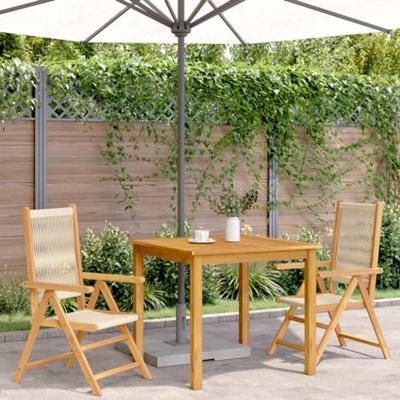 Tuinstoelen 2 st massief acaciahout en polypropeen beige - thumbnail