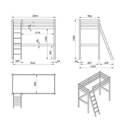 Vipack hoogslaper Pino - wit - 209,4x164,5x190 cm - Leen Bakker