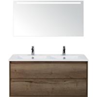 Porto Badmeubelset 120 cm - 2 Laden Tabacco - Keramische Wastafel Wit Slim met Sence Spiegel - thumbnail