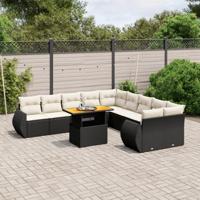 11-delige Loungeset met kussens poly rattan zwart - thumbnail