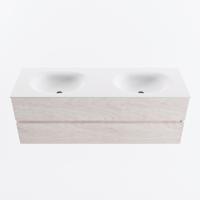 MONDIAZ VICA 140cm badmeubel onderkast Underlayment 2 lades. Wastafel MOON dubbel 2 kraangaten, kleur Talc. - thumbnail