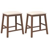 Barstoelen met kussens 2 st massief hout rubber bruin - thumbnail