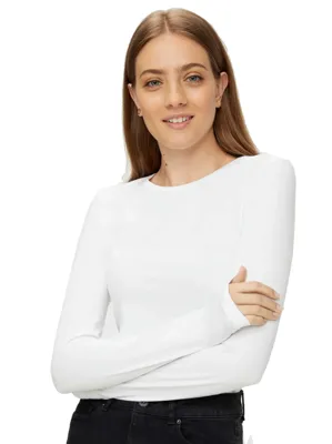 Dames ondershirt lange mouw - Long Tee - Katoenen T-shirt lange mouwen - Wit - Zwart