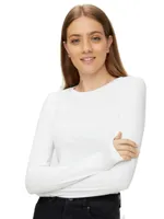 Dames ondershirt lange mouw - Long Tee - Katoenen T-shirt lange mouwen - Wit - Zwart - thumbnail