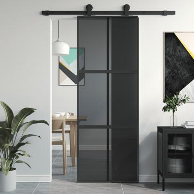 Schuifdeur 76x205 cm gehard glas en aluminium zwart