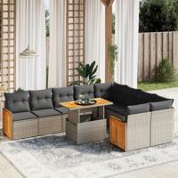 10-delige Loungeset met kussens poly rattan grijs - thumbnail