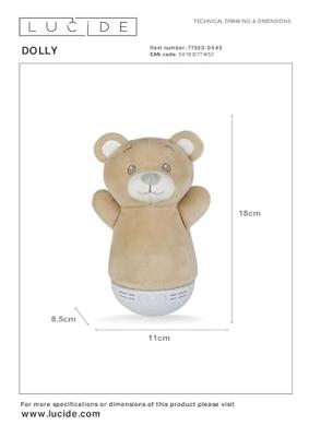 Lucide DOLLY - Tafellamp Kinderkamer - Batterijen - LED - 1x3W 2700K - Met muziekfunctie - Bruin Lucide DOLLY - Tafellamp Kinderkamer - Batterijen - LED - 1x3W 2700K - Met muziekfunctie - Bruin