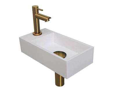 Fonteinset INK Versus 36x18x9 cm Polystone Glans Wit Met Kraangat Links Brushed Mat Goud Fonteinset INK Versus 36x18x9 cm Polystone Glans Wit Met Kraangat Links Brushed Mat Goud