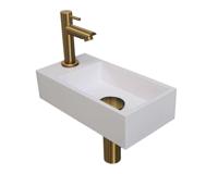 Fonteinset INK Versus 36x18x9 cm Polystone Glans Wit Met Kraangat Links Brushed Mat Goud - thumbnail