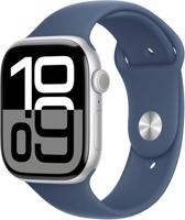 Apple Watch Series 10 (GPS 46 mm) Smartwatch - Kast van zilverkleurig aluminium - Denim sportbandje (S/M). Conditie bijhouden, Ecg-app, always on Retina-display, waterbestendig - thumbnail