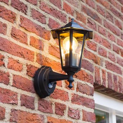 Huron klassieke wandlamp - bewegingsmelder - IP44 waterdicht - E27 fitting - Zwart - Buitenlamp - tuinverlichting