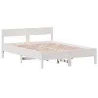 Bedframe met hoofdbord massief grenenhout wit 135x190 cm - thumbnail